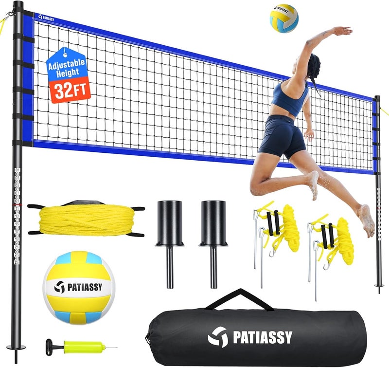 Patiassy Portable Volleyball Net Set for Backyard, Beach & Outdoor - Regulation Size, Height-Adjustable Poles, PU Volleyball with Pump, Carrying Bag - Image 1