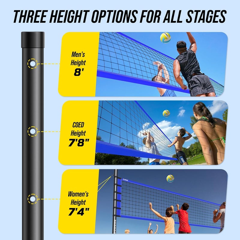 Patiassy Portable Volleyball Net Set for Backyard, Beach & Outdoor - Regulation Size, Height-Adjustable Poles, PU Volleyball with Pump, Carrying Bag - Image 5