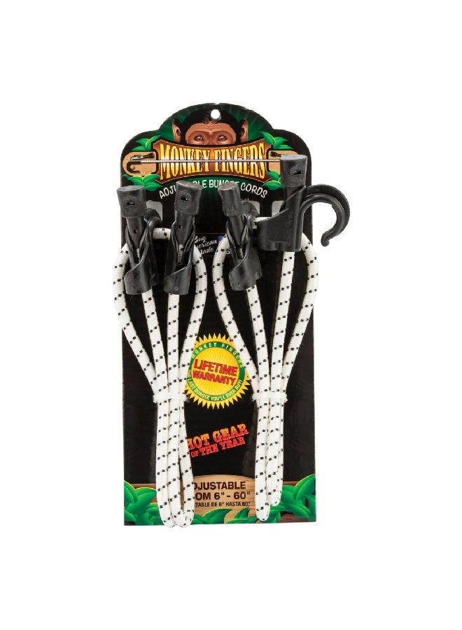 Monkey Fingers 2-Piece Weather And Uv-Resistant Materials Adjustable Bungee Cord Black And White 6-60 Inch Bng-39-2 - Image 1