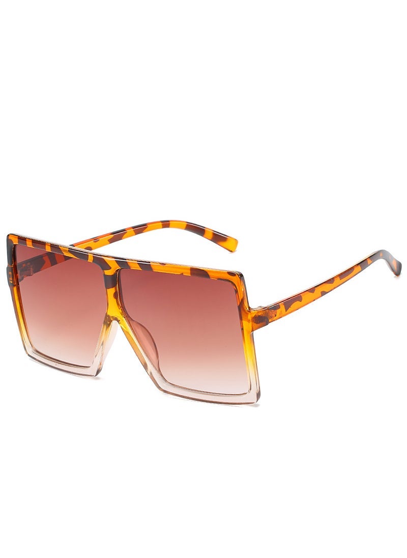 Hot glasses European and American fashion generous frame sunglasses fashion colorful multi-color sunglasses women in large spot Upper leopard print lower tea frame double tea
