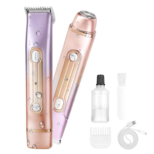 WNJ 2 in 1 Women Electric Shaver - Dual Head Bikini Trimmer - IPX7 Waterproof - Wet & Dry Use - Body Hair Trimmer and Facial Hair Remover for Bikini, Underarm Leg, Private Area, Arm, Body, Face - Image 1