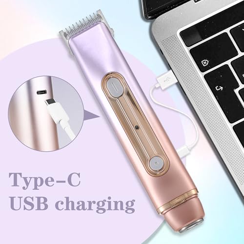 WNJ 2 in 1 Women Electric Shaver - Dual Head Bikini Trimmer - IPX7 Waterproof - Wet & Dry Use - Body Hair Trimmer and Facial Hair Remover for Bikini, Underarm Leg, Private Area, Arm, Body, Face - Image 4