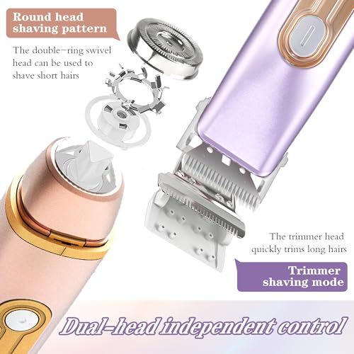 WNJ 2 in 1 Women Electric Shaver - Dual Head Bikini Trimmer - IPX7 Waterproof - Wet & Dry Use - Body Hair Trimmer and Facial Hair Remover for Bikini, Underarm Leg, Private Area, Arm, Body, Face - Image 2