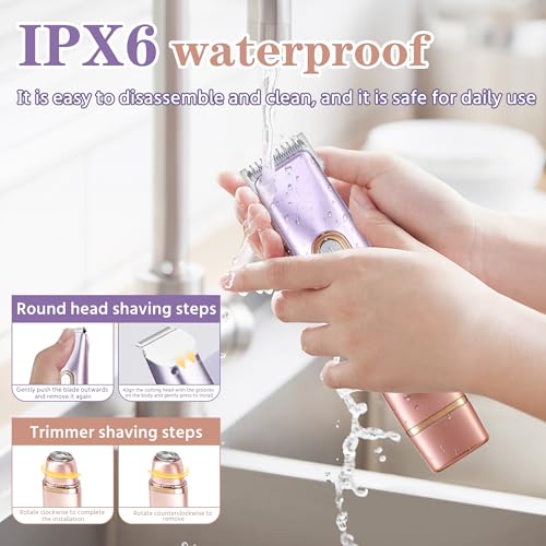 WNJ 2 in 1 Women Electric Shaver - Dual Head Bikini Trimmer - IPX7 Waterproof - Wet & Dry Use - Body Hair Trimmer and Facial Hair Remover for Bikini, Underarm Leg, Private Area, Arm, Body, Face - Image 5