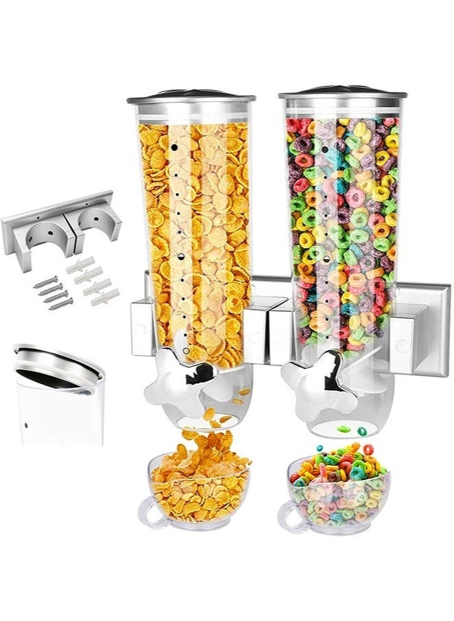 عربست موزع / موزع حبوب مثبت على الحائط / موزع رقائق الذرة / موزع مزدوج وثلاثي للموسلي ورقائق الذرة والحبوب والأطعمة الجافة - فضي - Image 1