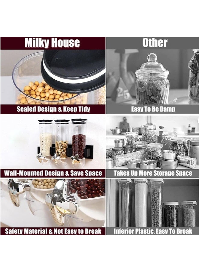 عربست موزع / موزع حبوب مثبت على الحائط / موزع رقائق الذرة / موزع مزدوج وثلاثي للموسلي ورقائق الذرة والحبوب والأطعمة الجافة - فضي - Image 5