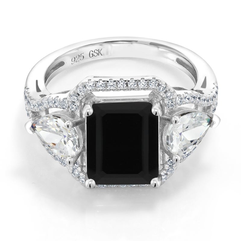 Gem Stone King 925 Sterling Silver Black Onyx Ring For Women (3.92 Cttw, Emerald Cut 10X8MM, Gemstone December Birthstone, Available In Size 5, 6, 7, 8, 9) - Image 3