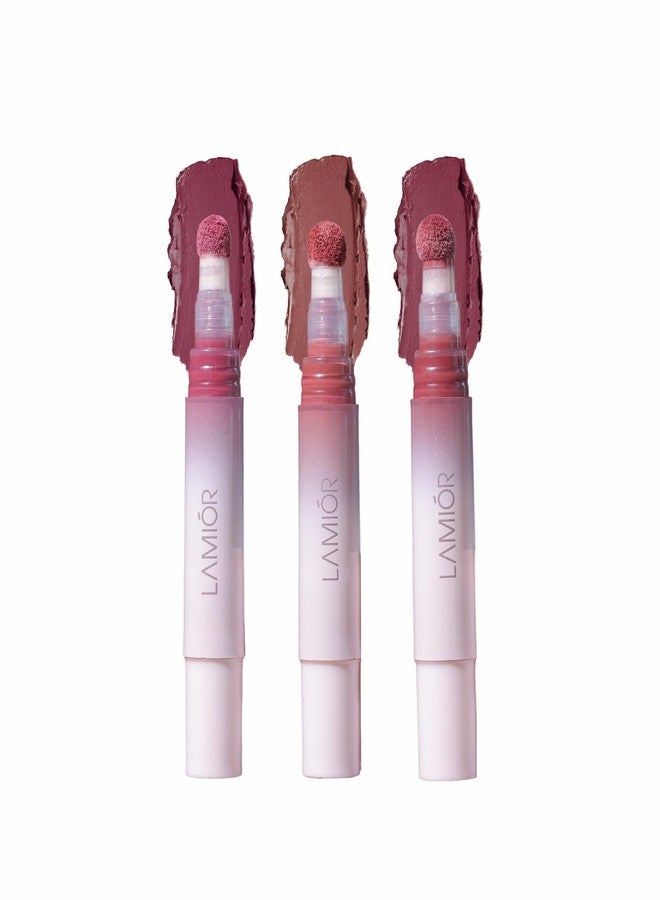 LAMIOR Blurry Fudgy Lip Tint - Combo of 3, Shade - Triple Treat | Ultra Velvety Matte | Transfer Proof & Hydrating Formula | Long-Lasting Lip Tint with Cushion Applicator | Vegan & Cruelty-Free - Image 1