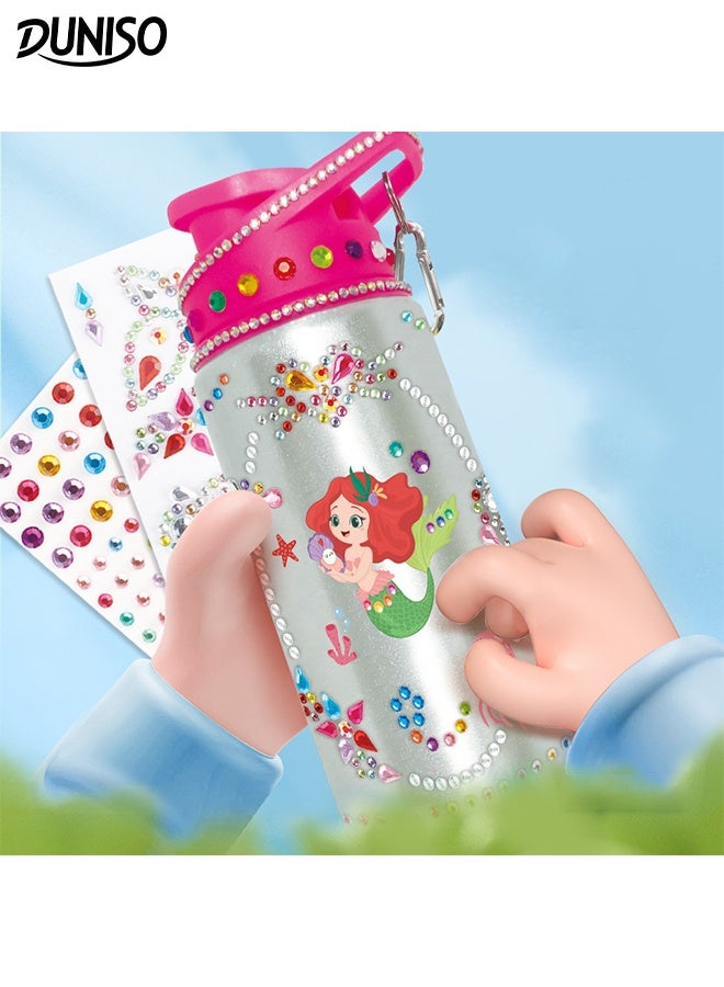 DUNISO Decorate Your Own Water Bottle Kit Gem Diamond Painting Arts and Crafts Toys Gifts for Ages 3+ Fun Diamond Painting Art Gem Stickers Craft Girls Aluminum Alloy Water Bottle Arts Crafts for Girls - Image 1
