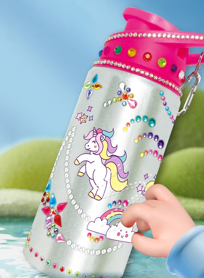 DUNISO Decorate Your Own Water Bottle Kit Gem Diamond Painting Arts and Crafts Toys Gifts for Ages 3+ Fun Diamond Painting Art Gem Stickers Craft Girls Aluminum Alloy Water Bottle Arts Crafts for Girls - Image 2