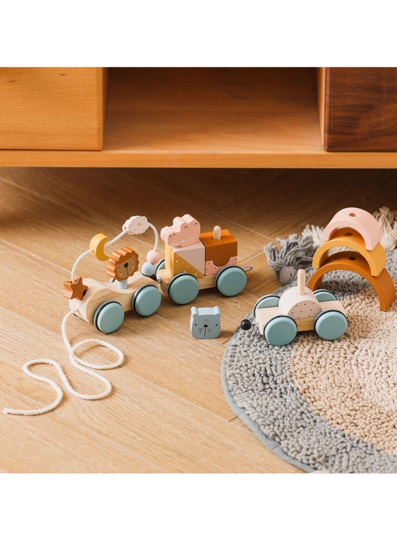 general Wooden Early Education Lion Bead Maze Pull Cart Multifunctional Animal String Bead Toy with Pull Rope Burr-Free Montessori Toy for Toddlers - Image 3