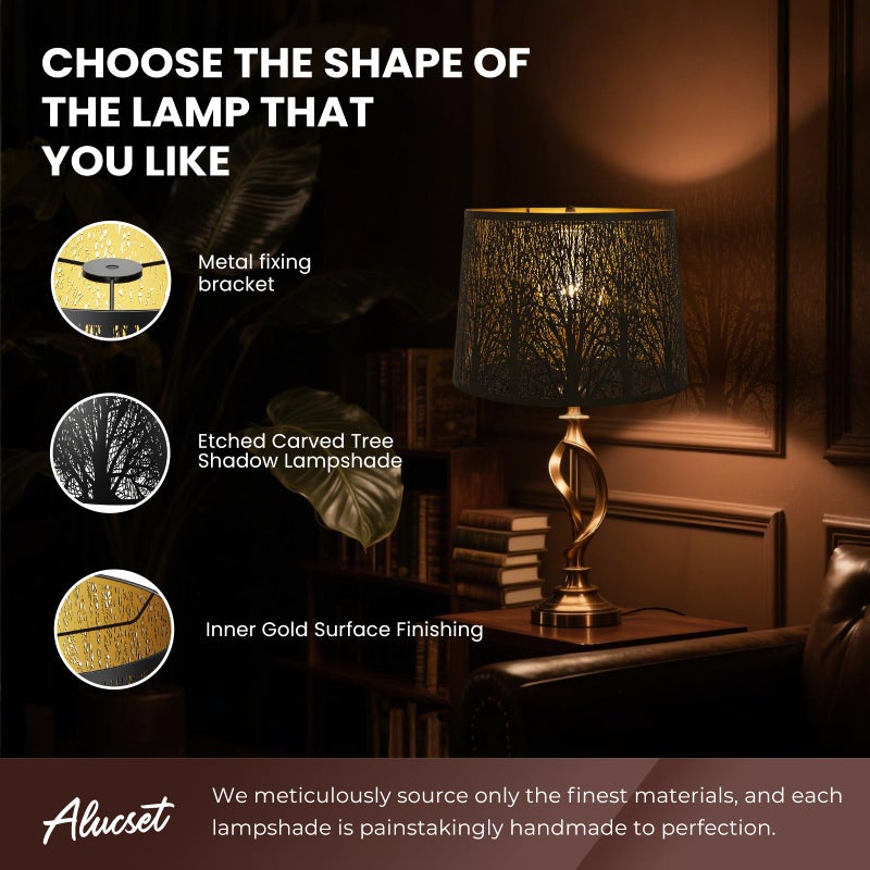 ALUCSET Large Lamp Shade for Table Lamp and Floor Light, 12x14x10 inch Large Lamp with Pattern of Trees, Black Metal Etching Process Spider - Image 2