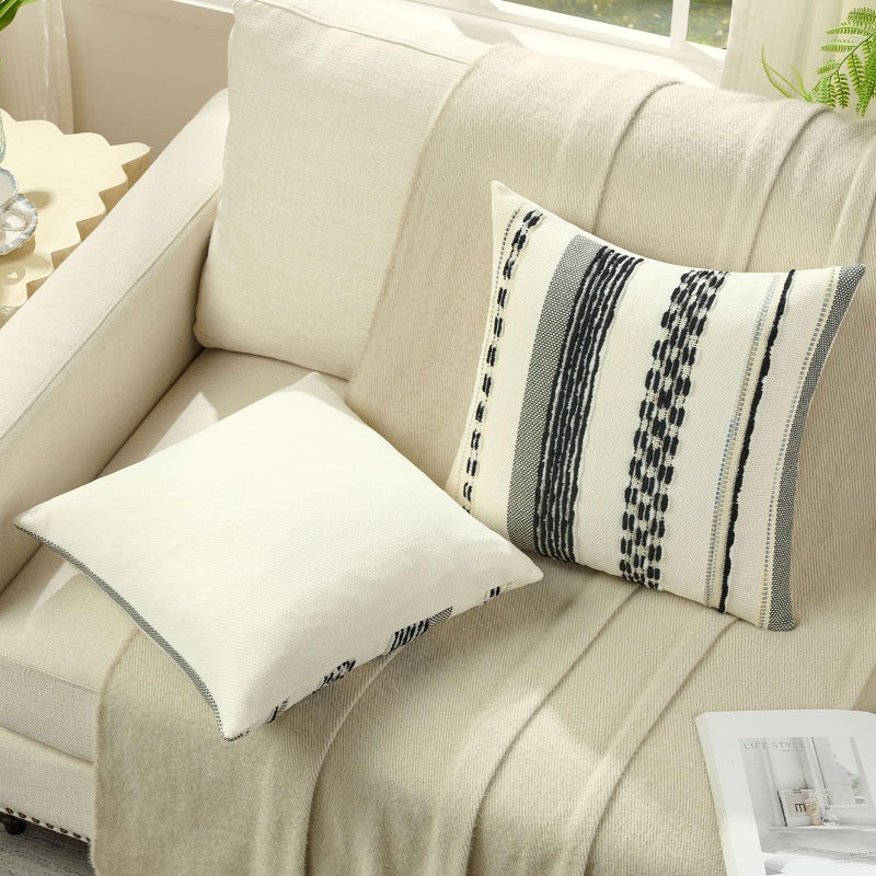FUTEI Black White Decorative Throw Pillow Covers 18x18 Inch Set of 2, Soft Tufted Striped Textured Accent Cushion Case,Boho Pillows for Couch Decor - Image 4