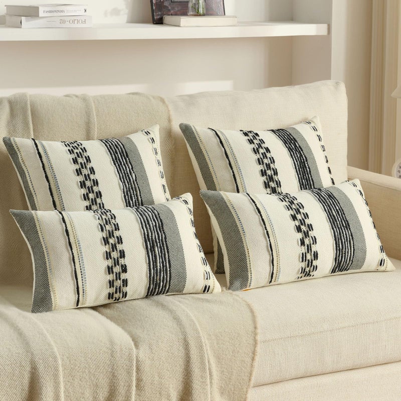 FUTEI Black White Decorative Throw Pillow Covers 18x18 Inch Set of 2, Soft Tufted Striped Textured Accent Cushion Case,Boho Pillows for Couch Decor - Image 5