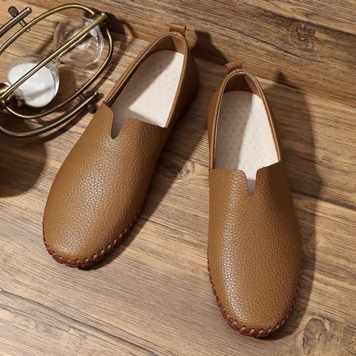 mitvr Men's Genuine Leather Loafer Shoes Slip On Soft Walking Driving Shoes,Tan,48EU=13 M US - Image 2