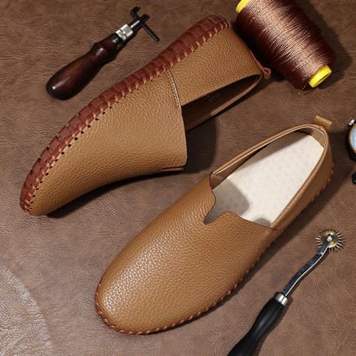 mitvr Men's Genuine Leather Loafer Shoes Slip On Soft Walking Driving Shoes,Tan,48EU=13 M US - Image 3