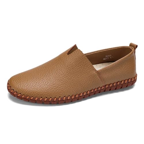 mitvr Men's Genuine Leather Loafer Shoes Slip On Soft Walking Driving Shoes,Tan,48EU=13 M US - Image 1