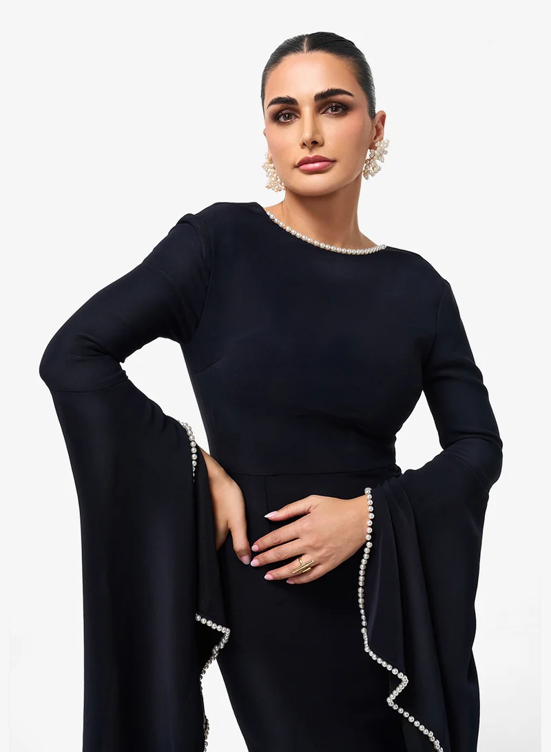 Threadz By Ajooni  Flared Sleeve Crew Neck Midi Dress for Women | Best Price UAE