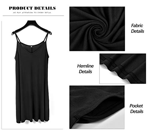 MISFAY Women's Summer Spaghetti Strap Casual Swing Tank Beach Cover Up Dress with Pockets(Black,M) - Image 4