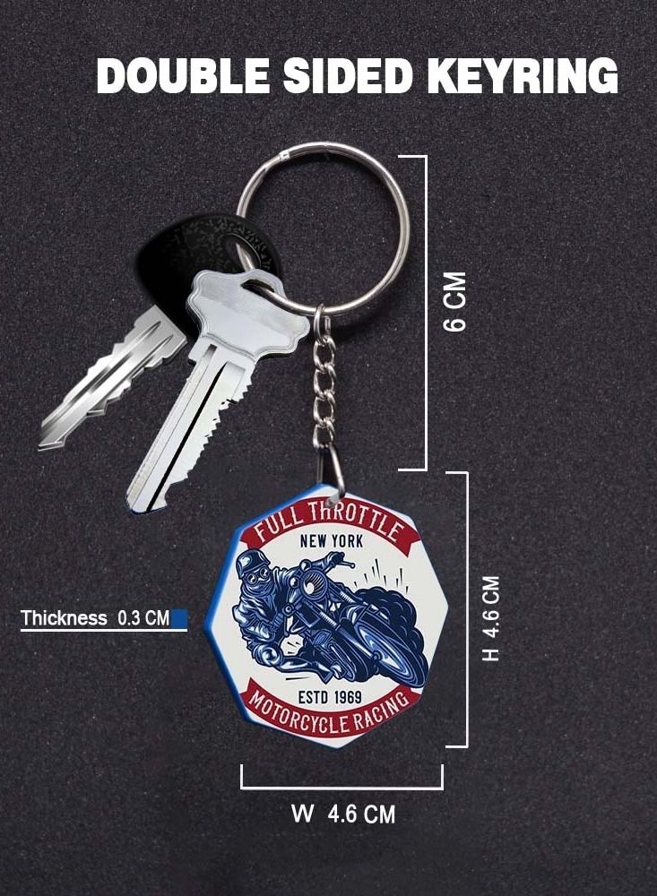 Service Zone Keychain Small Gift To Love One Octagon Shape With Double Side Print Full Throttle New York Motarcycle Racing 