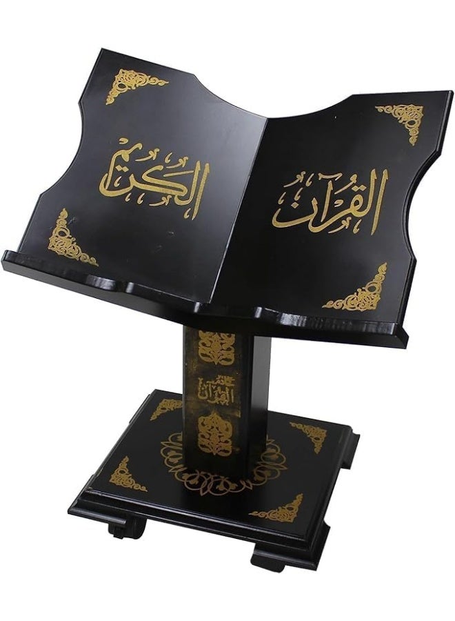 سندس حامل مصحف سندس بنقوش إسلامية للجلوس على الأرض - حامل مصحف خشبي متحرك بعجلات، خفيف الوزن ومتين، بتصميم ذهبي أنيق - Image 2