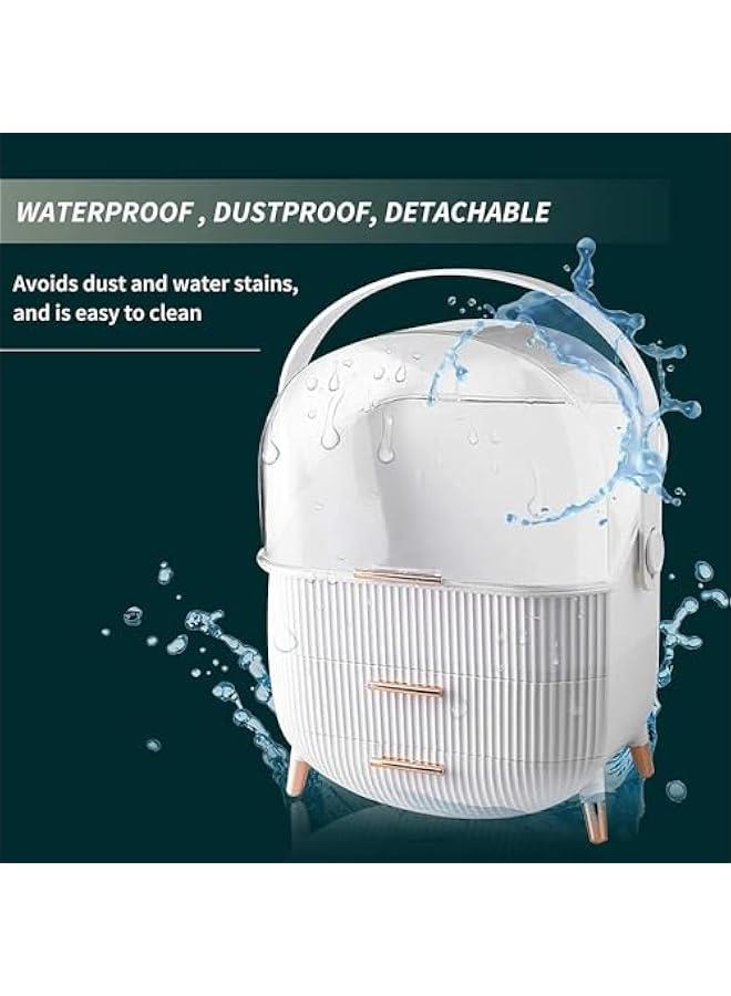 هوكور منظم مكياج كبير مع ادراج من بايبي، حافظة عرض مستحضرات التجميل مقاومة للغبار والماء، مناسبة لسطح طاولة الحمام وخزانة ملابس غرفة النوم (ابيض، صندوق تخزين + حامل فرشاة) - Image 2