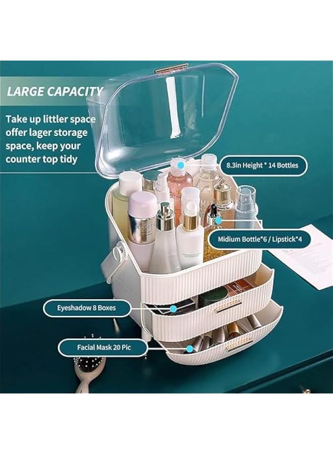 هوكور منظم مكياج كبير مع ادراج من بايبي، حافظة عرض مستحضرات التجميل مقاومة للغبار والماء، مناسبة لسطح طاولة الحمام وخزانة ملابس غرفة النوم (ابيض، صندوق تخزين + حامل فرشاة) - Image 4