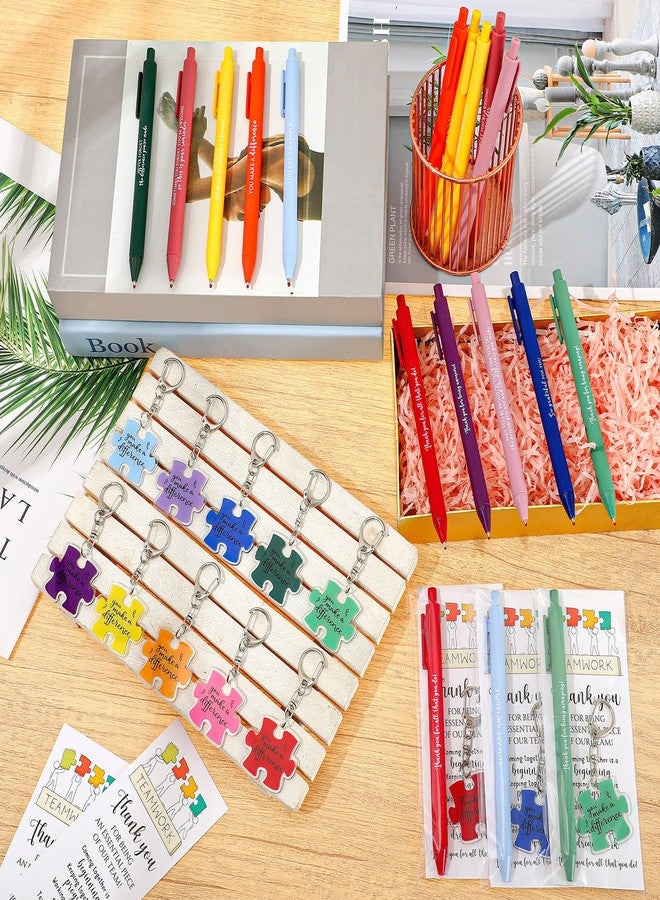 Dunzoom Employee Appreciation Gifts Bulk for Workplace Coworker Office Staff Teacher Nurse Doctor Social Worker Team Work Puzzle Piece Keychains & Thank You Pens(18 Set,You Make A Difference) - Image 4
