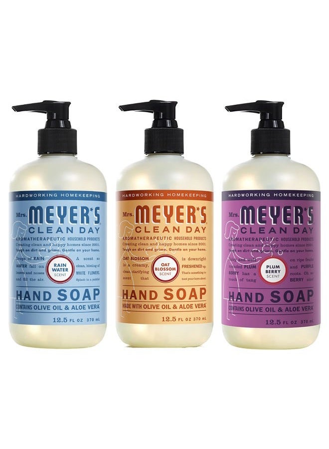 Mrs. Meyer's Clean Day Liquid Hand Soap Variety Pack, 1 Rain Water Scent Hand Soap, 1 Oat Blossom Scent Hand Soap, 1 Plum Berry Scent Hand Soap, 12.5 FL OZ (3 CT) - Image 1