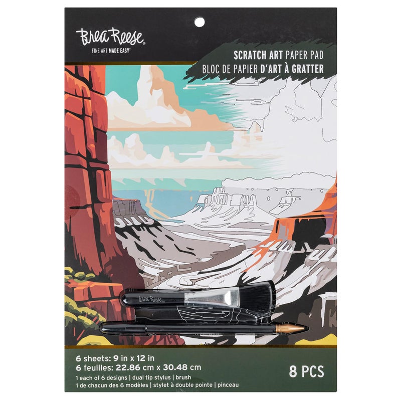 Brea Reese: Scratch Art Paper Pad - Destinations - 6 Designs, Metallic Guided Art, Dual-Tip Stylus & Brush, Easy-to-Frame 9x12 Pages, Adult Craft Kit - Image 1