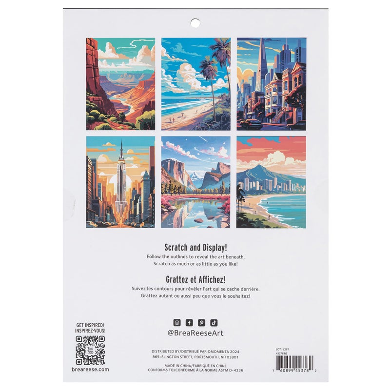Brea Reese: Scratch Art Paper Pad - Destinations - 6 Designs, Metallic Guided Art, Dual-Tip Stylus & Brush, Easy-to-Frame 9x12 Pages, Adult Craft Kit - Image 2