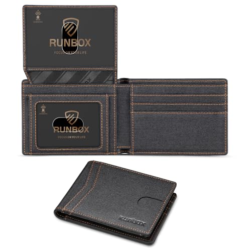 RUNBOX Wallet for Men and Women Slim Rfid Leather 2 ID Window With Gift Box - Image 1