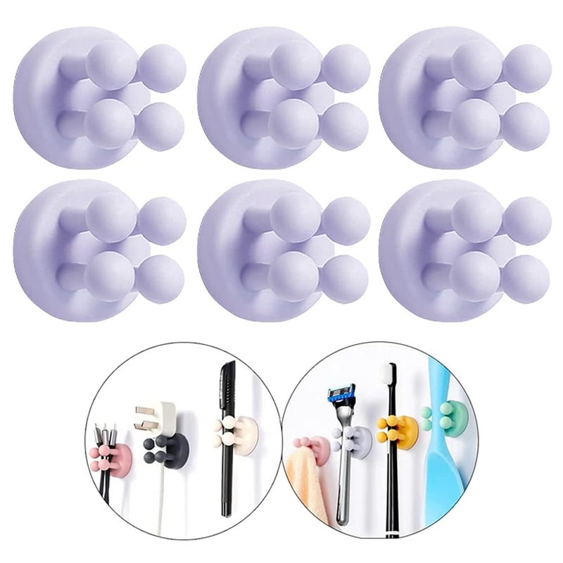 Defrko Silicone Toothbrush Holders 6Pcs Razor Hooks Adhesive Wall Mounted for Hanging Towel Key Plug Cable Utility Decor Stick to Dorm Room Door Function for Kitchen Bathroom Home Office