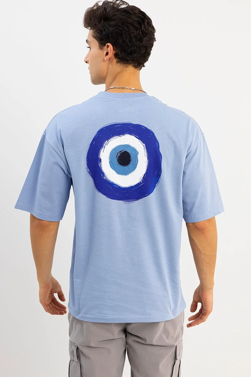 سنيتش Blue Graphic Half Sleeve Oversized Streetwear T-Shirt