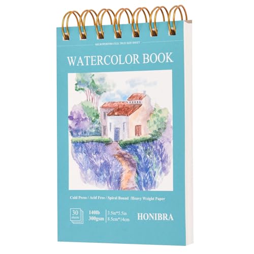 HONIBRA Watercolor Paper Pad 3.5"×5.5", Small Watercolor Sketchbook 140lb/300g, 30 Sheets Spiral Bound Art Journal for Drawing & Painting Gifts for for Artists - Image 1