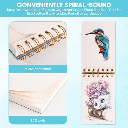 HONIBRA Watercolor Paper Pad 3.5"×5.5", Small Watercolor Sketchbook 140lb/300g, 30 Sheets Spiral Bound Art Journal for Drawing & Painting Gifts for for Artists - Image 3