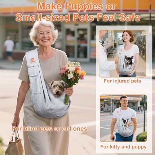 Tomkas Small Dog Sling Carrier Cat Sling Carrier Classic Pocket Classic Strap for 27 lbs PetsGrey - Image 3