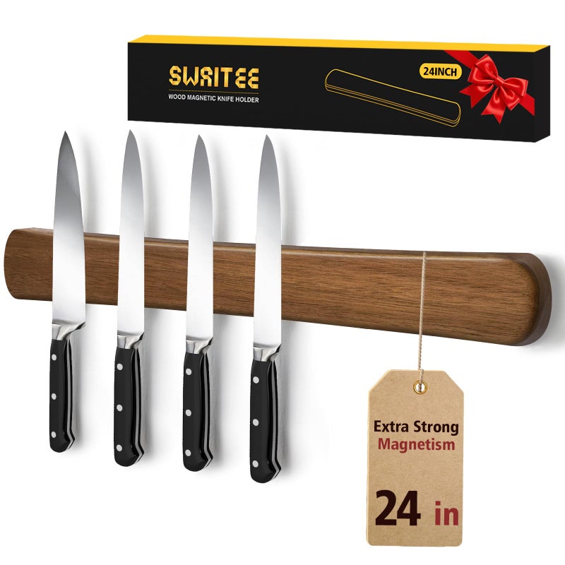 Swaitee Magnetic Knife Holder for Wall, 24 Inch Extra Large Wood Knife Strip with Strong Magnetism, Space Saver Organizer for Farmhouse/Restaurant Kitchen, Housewarming Gifts - Image 1