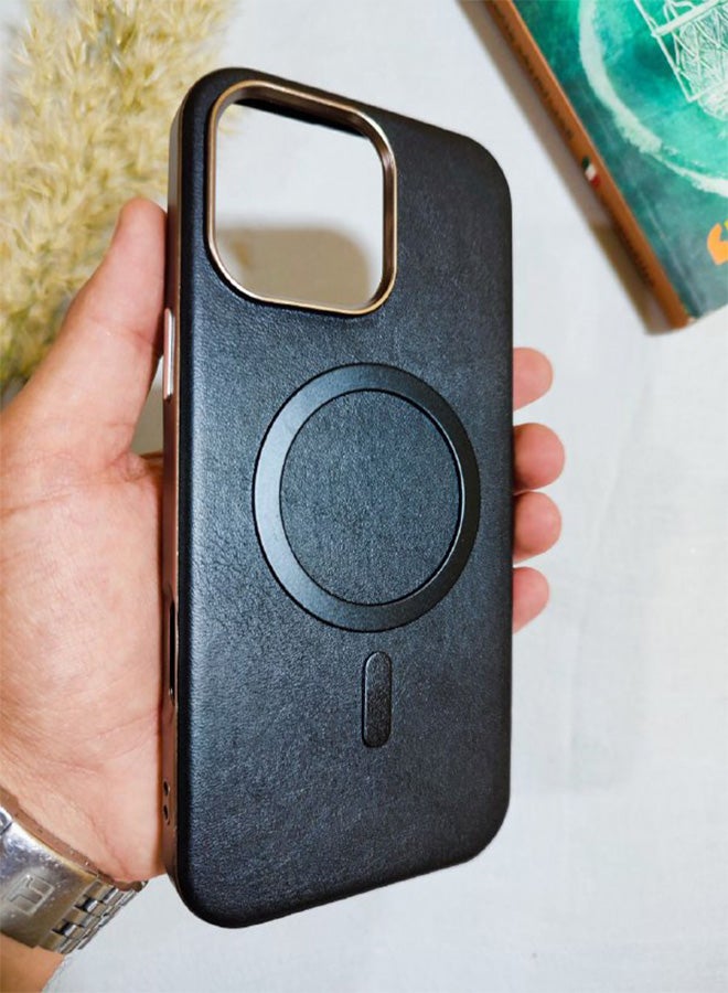 Leather Case CompatibleWith Phone Iphone 16 Pro Max, Supports MagSafe Wireless Charging, Shock-Resistant Cover, Made Of Premium Leather That Acquires A Natural Patina Over Time, Raised Camera Protector Protects The Lens Assembly, With Inner Lining, For Phone Iphone 16 Pro Max - Black - Image 5