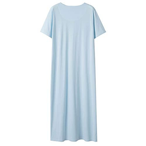 Keyocean Women Nightgowns, Soft Comfortable Lightweight Cotton Short Sleeves Ladies Nightdress, Light Blue, X-Large - Image 2