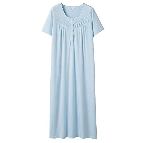Keyocean Women Nightgowns, Soft Comfortable Lightweight Cotton Short Sleeves Ladies Nightdress, Light Blue, X-Large - Image 1