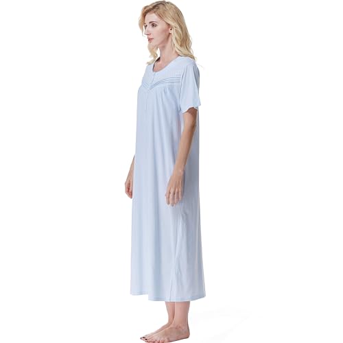 Keyocean Women Nightgowns, Soft Comfortable Lightweight Cotton Short Sleeves Ladies Nightdress, Light Blue, X-Large - Image 5