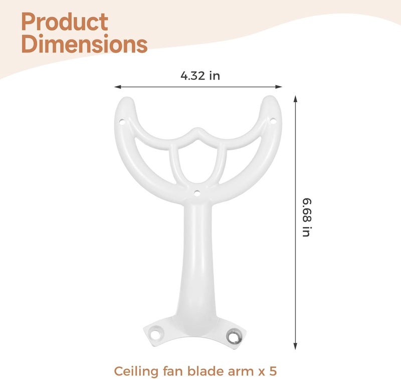 White 5-Pack Ceiling Fan Blade Arms for Fan Blade Replacement with Mounting Hardware - Image 4