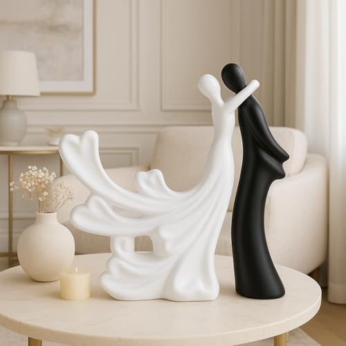 LADROX® Passionate Lover Hugging Couple Figure | Beautiful Home Decor - (Set of 2, White Black),Brass, Love - Image 2