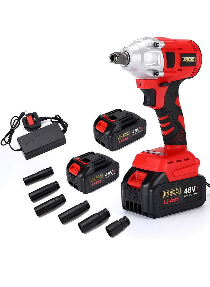 JINSOO 48V high power rechargeable wrench, torque adjustable, with lithium battery and charger, multi-size sleeve set - Image 1