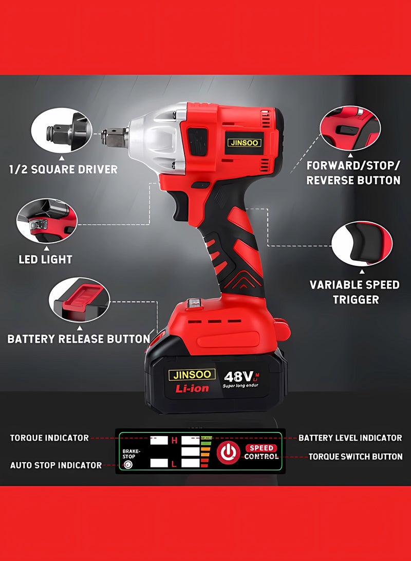 JINSOO 48V high power rechargeable wrench, torque adjustable, with lithium battery and charger, multi-size sleeve set - Image 5