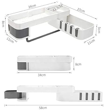 MELUDI Multi Use Bathroom Shelf Plastic Bathroom ShelfKitchen ShelfBathroom Shelf and RackSoap Drainer Storage Rack Sink Sponge Holder with Hidden HooksMulti Storage Shelf Assorted - Image 2
