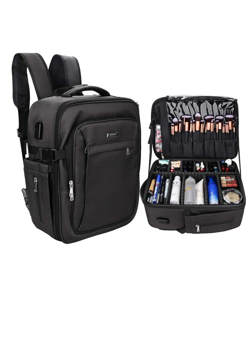 Relavel Relavel Makeup Backpack, Professional Makeup Case Extra Large Travel Train Case Makeup Bag for Women Cosmetic Organizer, Makeup Brush Storage Holder, Makeup Artist Kit, with Adjustable High Dividers - Image 1