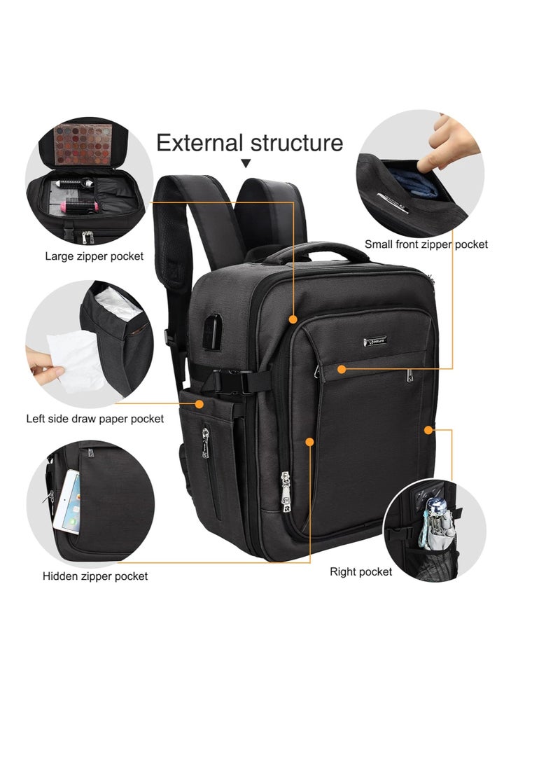 Relavel Relavel Makeup Backpack, Professional Makeup Case Extra Large Travel Train Case Makeup Bag for Women Cosmetic Organizer, Makeup Brush Storage Holder, Makeup Artist Kit, with Adjustable High Dividers - Image 3