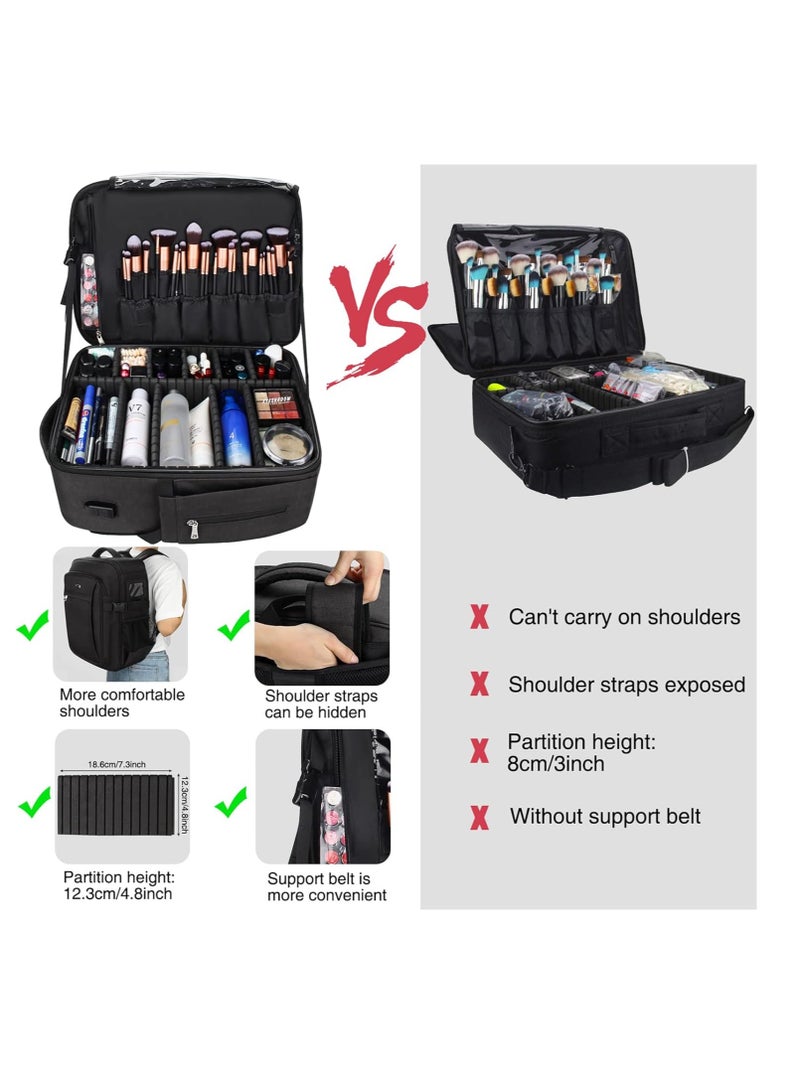 Relavel Relavel Makeup Backpack, Professional Makeup Case Extra Large Travel Train Case Makeup Bag for Women Cosmetic Organizer, Makeup Brush Storage Holder, Makeup Artist Kit, with Adjustable High Dividers - Image 4